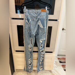 Women's Light Blue Distressed Straight Leg Jeans